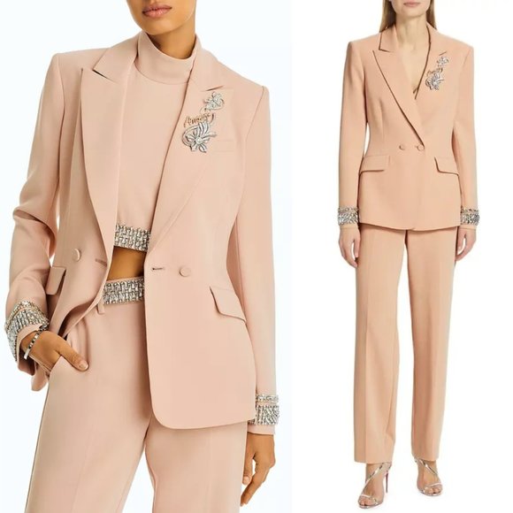Cinq à Sept Cheyenne Crepe Blazer Jacket Jewelry Crystals Embellished Amour Sz 4 - Picture 1 of 9